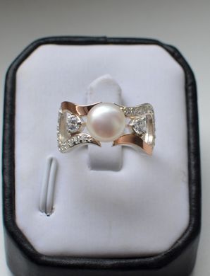 Серебряное кольцо с золотыми вставками 036к 15