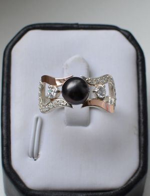 Серебряное кольцо с золотыми вставками 036к 15