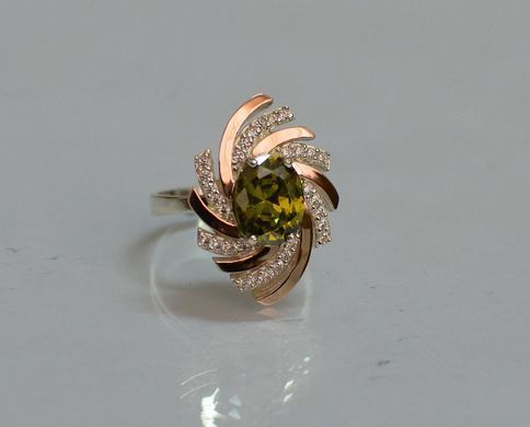 Серебряное кольцо с золотыми вставками 156к 15