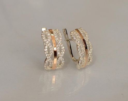 Серебряные серьги с золотыми вставками 163с