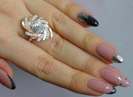 Серебряное кольцо с золотыми вставками 156к 15