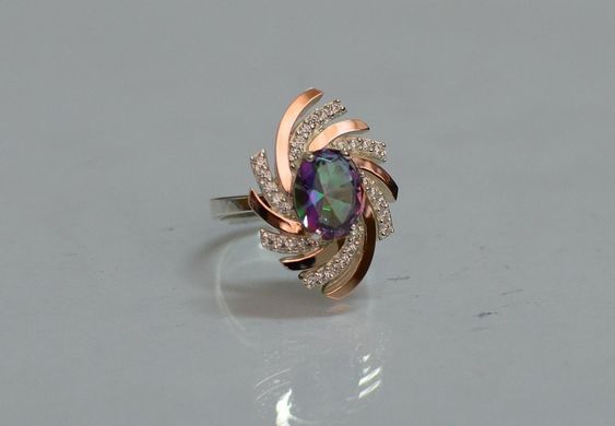 Серебряное кольцо с золотыми вставками 156к 15