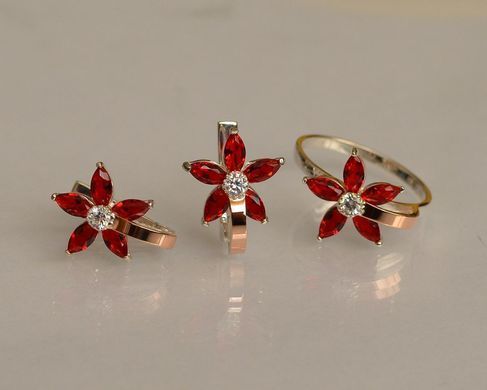 Серебряный набор с золотыми пластинами 034 15