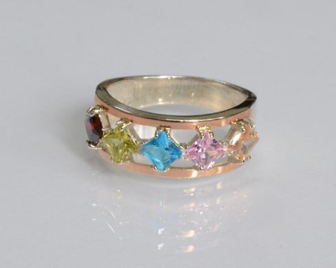 Серебряное кольцо с золотыми вставками 15