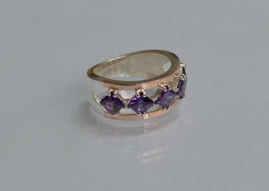 Серебряное кольцо с золотыми вставками 15