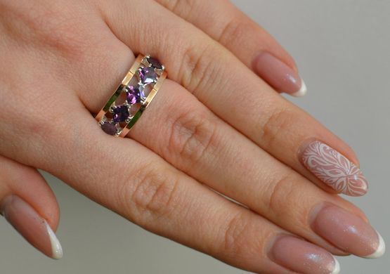 Серебряное кольцо с золотыми вставками 15