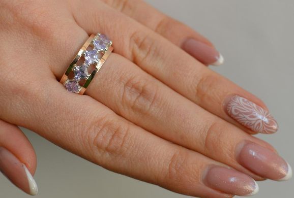 Серебряное кольцо с золотыми вставками 15