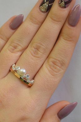 Серебряное кольцо корона с жемчугом 107к 22