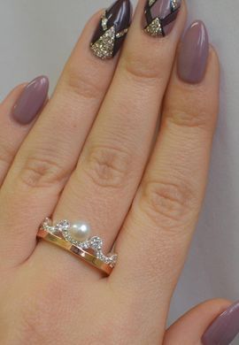 Серебряное кольцо корона с жемчугом 107к 22
