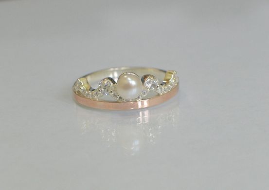 Серебряное кольцо корона с жемчугом 107к 22