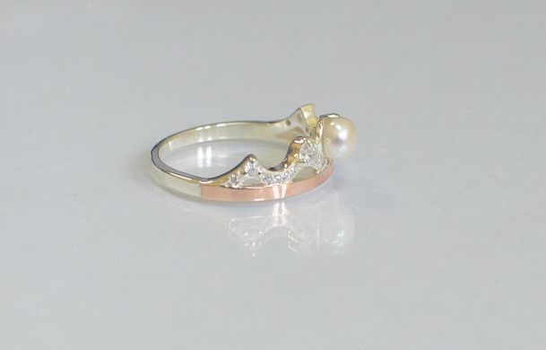 Серебряное кольцо корона с жемчугом 107к 22
