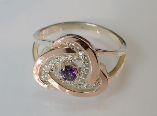 Серебряное кольцо с золотыми вставками 178к 15
