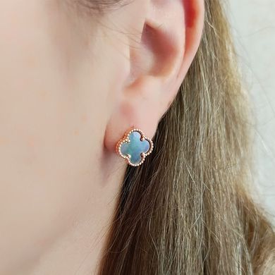 Серьги STAINLESS STEEL Четырехлистник медицинская сталь позолота РО английский замок А/В 10-0911