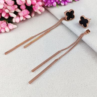 Серьги подвески STAINLESS STEEL Четырехлистник медицинская сталь позолота А/В 10-0538