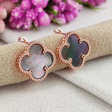 Серьги STAINLESS STEEL Четырехлистник медицинская сталь позолота РО английский замок А/В 10-0911