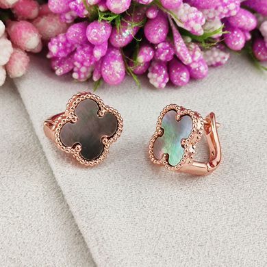 Серьги STAINLESS STEEL Четырехлистник медицинская сталь позолота РО английский замок А/В 10-0911