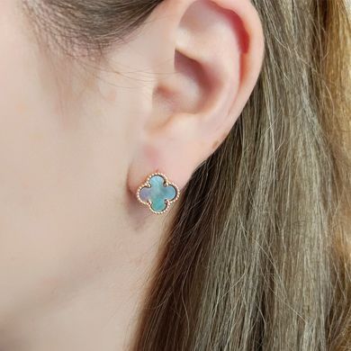 Серьги STAINLESS STEEL Четырехлистник медицинская сталь позолота РО английский замок А/В 10-0911