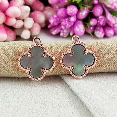 Серьги STAINLESS STEEL Четырехлистник медицинская сталь позолота РО английский замок А/В 10-0911