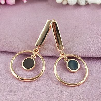 Серьги подвески Xuping с черной эмалью медицинское золото позолота РО английский замок А/В 1-4395