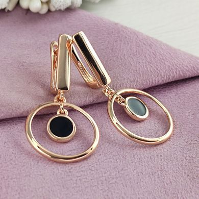 Серьги подвески Xuping с черной эмалью медицинское золото позолота РО английский замок А/В 1-4395