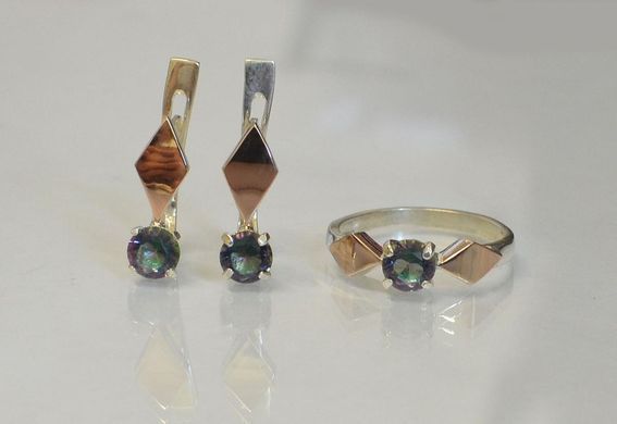 Серебряный набор украшений с пластинами из золота 044 15