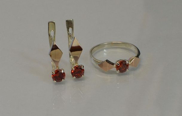 Серебряный набор украшений с пластинами из золота 044 15