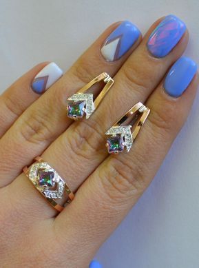 Серебряный набор с золотыми пластинами 027 15