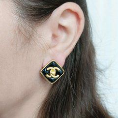 Сережки 1:1 STAINLESS STEEL Чорні медична сталь позолота 14К (ЛИМОНКА) А/В 11-0064