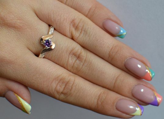 Серебряное кольцо с золотыми вставками 142к 15