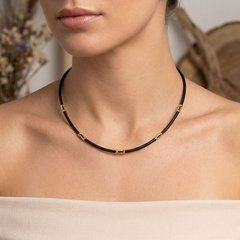 Каучуковый шнурок Xuping 46/51 см х 2 мм со вставками медицинское золото позолота 18К А/В 3-0739