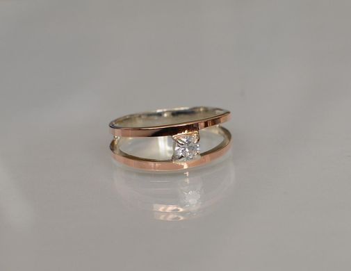 Серебряное кольцо с пластинами из золота 004к 15