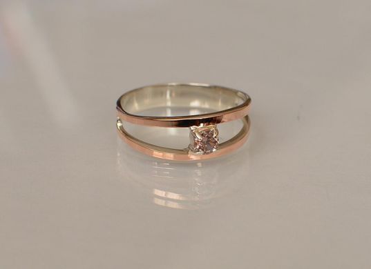 Серебряное кольцо с пластинами из золота 004к 15