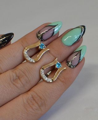 Серебряные серьги с пластинами из золота 039с