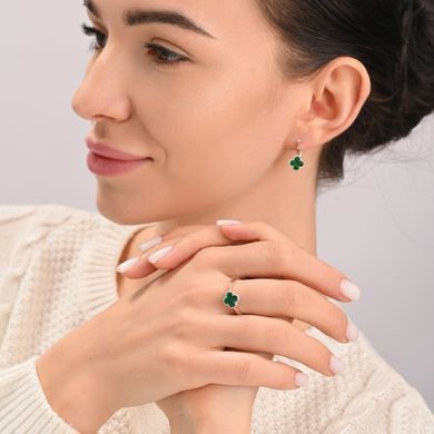 Серебряные серьги с клевером и золотыми пластинами 307с-2