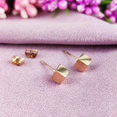 Серьги гвоздики STAINLESS STEEL Кубики медицинская сталь позолота А/В 10-0900