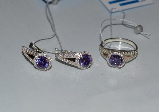 Серебряный гарнитур с пластинами из золота 058 15