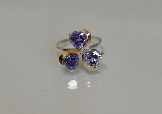 Серебряное кольцо с пластинами из золота 061к 15