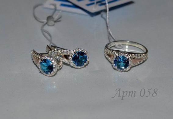 Серебряный гарнитур с пластинами из золота 058 15