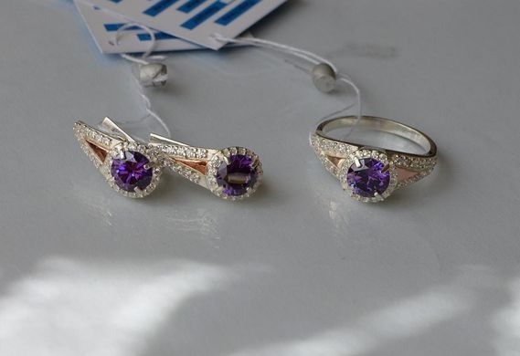 Серебряный гарнитур с пластинами из золота 058 15