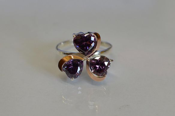 Серебряное кольцо с пластинами из золота 061к 15