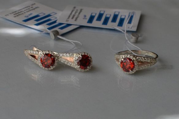Серебряный гарнитур с пластинами из золота 058 15