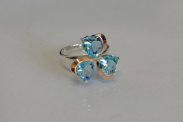 Серебряное кольцо с пластинами из золота 061к 15