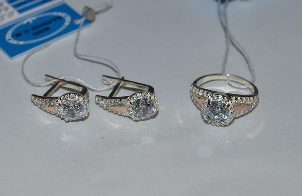 Серебряный гарнитур с пластинами из золота 058 15