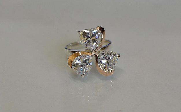 Серебряное кольцо с пластинами из золота 061к 15