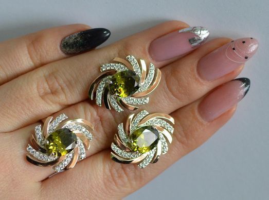 Серебряный набор с золотыми вставками 156 15