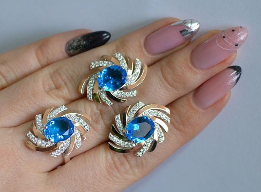 Серебряный набор с золотыми вставками 156 15