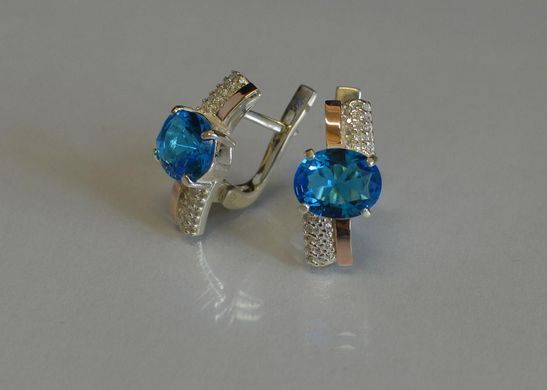 Серебряные серьги с золотыми пластинами и фианитами 096с