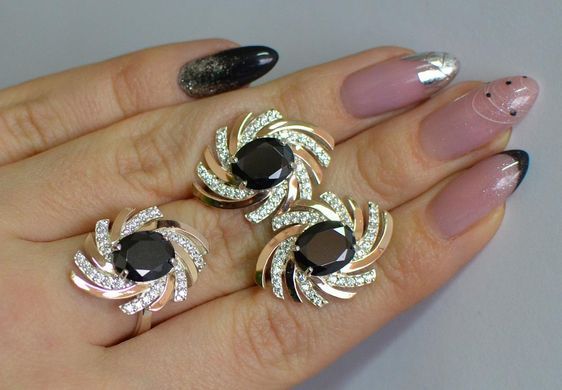 Серебряный набор с золотыми вставками 156 15