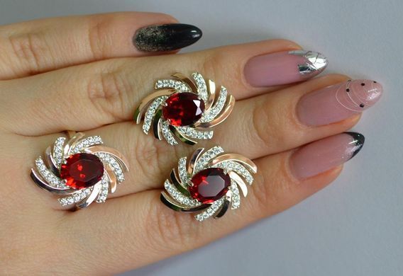Серебряный набор с золотыми вставками 156 15