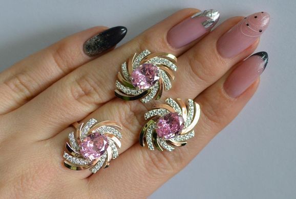 Серебряный набор с золотыми вставками 156 15